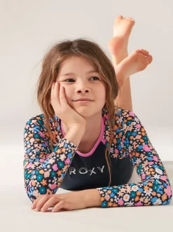 Roxy Surf*Active Joy - Eendelige Rashguard Met Lange Mouw Voor Meisjes 6-16 Anthracite Flower Power