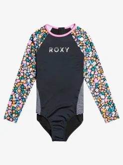 Roxy Surf*Active Joy - Eendelige Rashguard Met Lange Mouw Voor Meisjes 6-16 Anthracite Flower Power