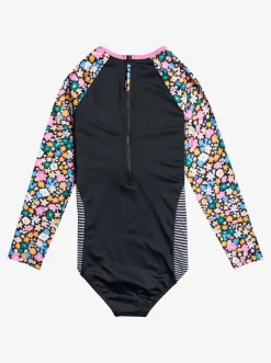 Roxy Surf*Active Joy - Eendelige Rashguard Met Lange Mouw Voor Meisjes 6-16 Anthracite Flower Power