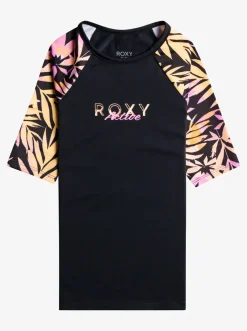 Roxy Surf*Active Joy - Rash Vest Met Driekwartmouw Voor Meisjes 6-16 Anthracite Zebra Jungle Girl
