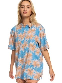 Roxy T-Shirts & Tops*Another Sun - Hawaiaans Overhemd Met Korte Mouw Voor Dames Azure Blue Palm Island