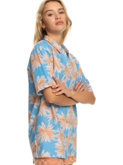 Roxy T-Shirts & Tops*Another Sun - Hawaiaans Overhemd Met Korte Mouw Voor Dames Azure Blue Palm Island