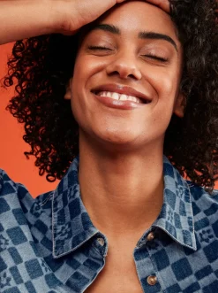 Roxy T-Shirts & Tops*Blue Wave Club Printed - Denim Overhemd Met Korte Mouw Voor Dames Mood Indigo Sol Power