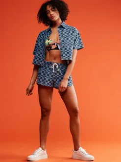 Roxy T-Shirts & Tops*Blue Wave Club Printed - Denim Overhemd Met Korte Mouw Voor Dames Mood Indigo Sol Power