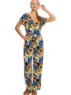 Roxy Jumpsuits & Playsuits*Breeze Of Sea - Enkellange Jumpsuit Voor Dames Anthracite Flower Jammin