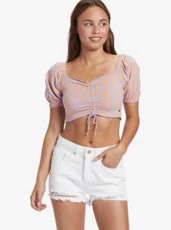 Roxy T-Shirts & Tops*Flirty Walk Printed - Korte Top Met Ruches Voor Dames Mock Orange Hawaiianheat