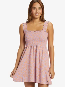 Roxy Jurken*Hanging 10 - Jurk Met Smokwerk En Blote Schouders Voor Dames Mock Orange Hawaiianheat
