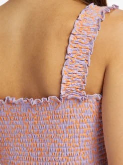 Roxy Jurken*Hanging 10 - Jurk Met Smokwerk En Blote Schouders Voor Dames Mock Orange Hawaiianheat