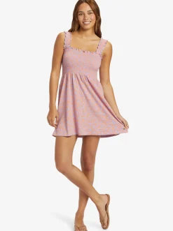 Roxy Jurken*Hanging 10 - Jurk Met Smokwerk En Blote Schouders Voor Dames Mock Orange Hawaiianheat