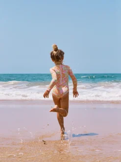 Roxy Surf*Happiness Feeling - Long Sleeve One-Piece Rashguard For Girls 2-7 Mock Orange Piece Of Paradise