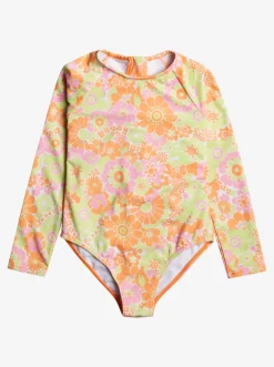 Roxy Surf*Happiness Feeling - Long Sleeve One-Piece Rashguard For Girls 2-7 Mock Orange Piece Of Paradise