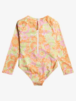 Roxy Surf*Happiness Feeling - Long Sleeve One-Piece Rashguard For Girls 2-7 Mock Orange Piece Of Paradise