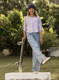 Roxy Jeans & Broeken*Here Comes The Weekend - Lichte Denim Palazzo Broek Voor Meisjes 4-16 Light Blue