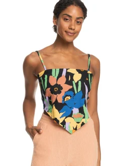 Roxy T-Shirts & Tops*Iconic Place - Korte Strappy Top Voor Dames Anthracite Flower Jammin