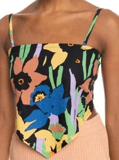 Roxy T-Shirts & Tops*Iconic Place - Korte Strappy Top Voor Dames Anthracite Flower Jammin