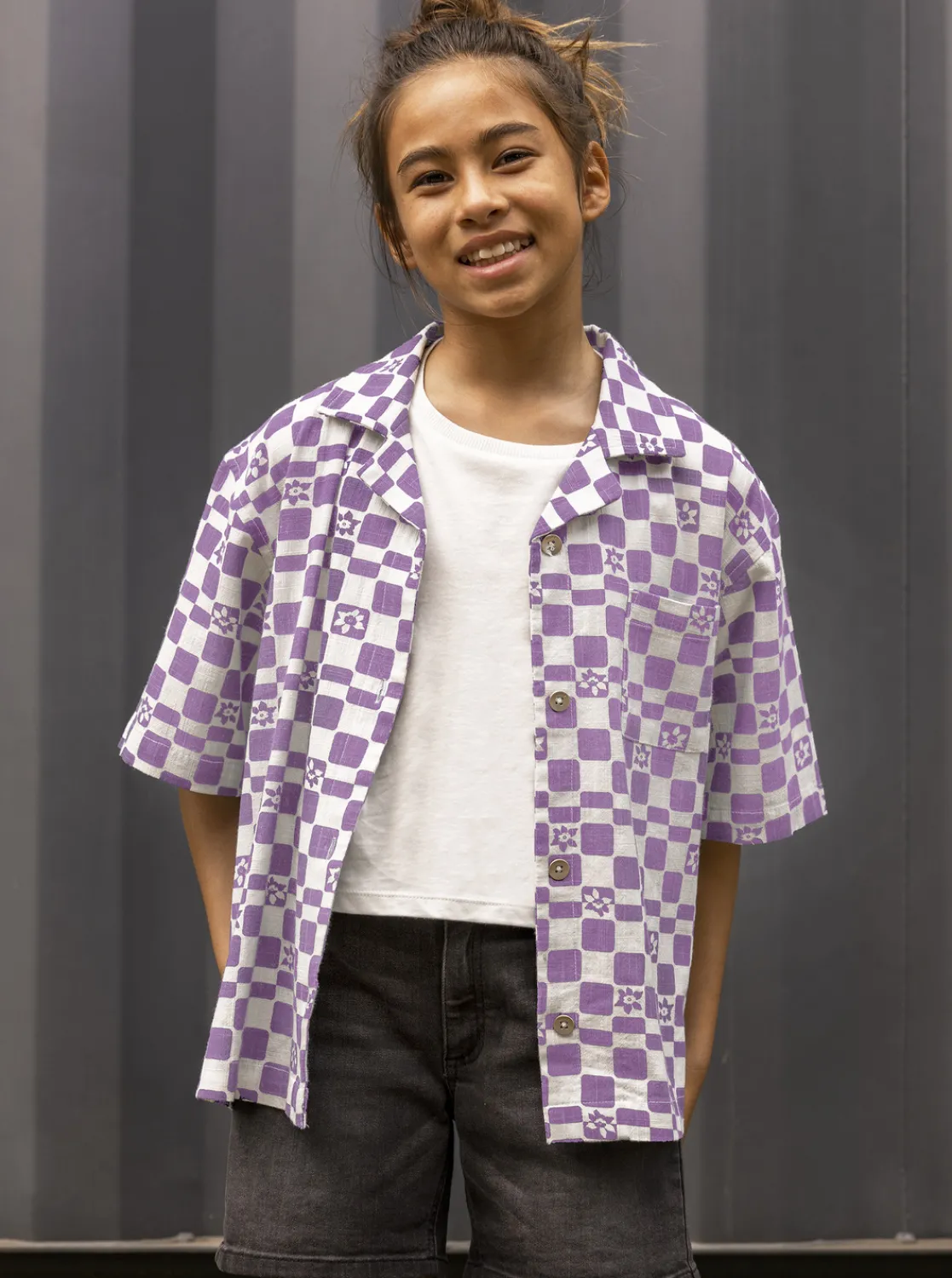 Roxy T-Shirts & Blouses*Living Off The Land - Overhemd Met Korte Mouwen Voor Meisjes 10-16 Purple Rose Flower Box