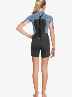 Roxy Surf*2/2Mm Prologue - Springsuit Met Korte Mouwen En Achterrits Voor Meisjes 8-16 Cloud Blk/Powderdgrey/Sunglow