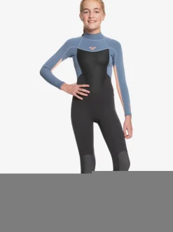 Roxy Surf*4/3Mm Prologue - Wetsuit Met Een Achterrits Voor Meisjes 8-16 Cloud Blk/Powderdgrey/Sunglow