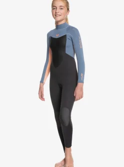 Roxy Surf*4/3Mm Prologue - Wetsuit Met Een Achterrits Voor Meisjes 8-16 Cloud Blk/Powderdgrey/Sunglow