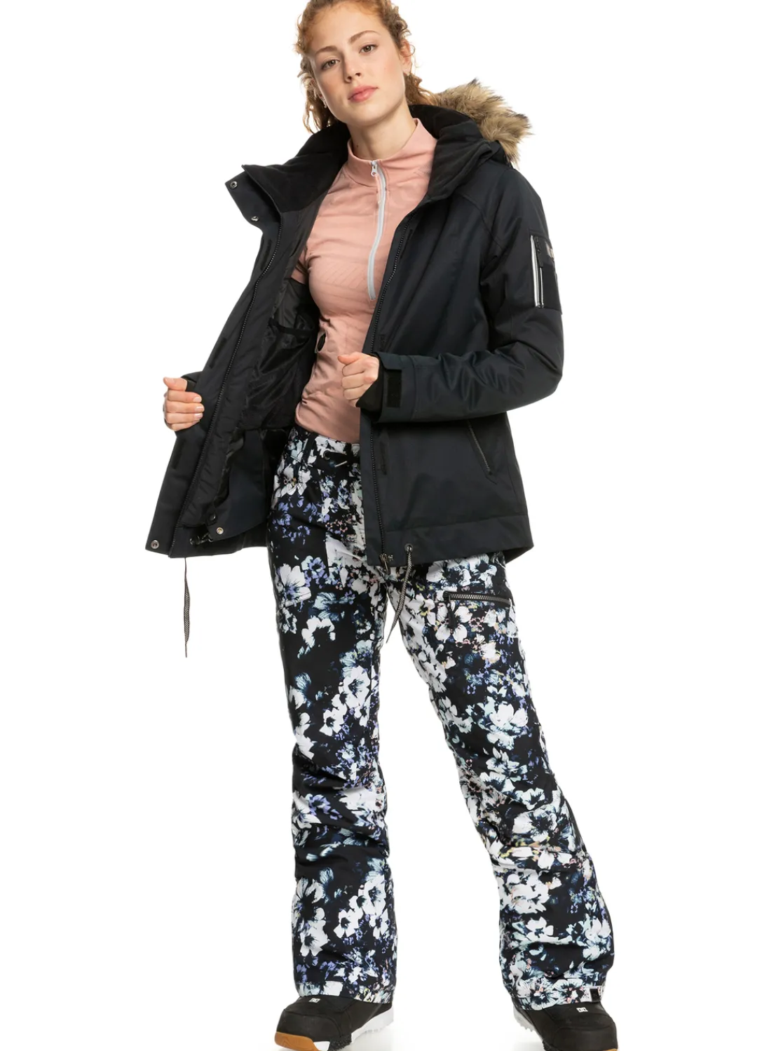 Roxy Snow-Broeken*Nadia Printed 2022 - Geisoleerde Snowbroek Voor Dames True Black Black Flowers