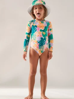 Roxy Surf*Paradisiac Island - Eendelige Rashguard Met Lange Mouw Voor Meisjes 2-7 Mint Tropical Trails