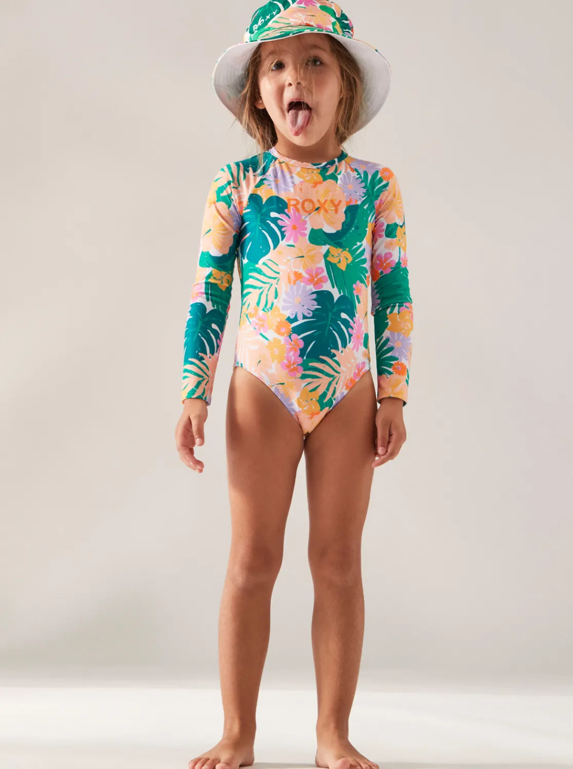 Roxy Surf*Paradisiac Island - Eendelige Rashguard Met Lange Mouw Voor Meisjes 2-7 Mint Tropical Trails