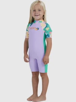 Roxy Surf*Paradisiac Island - Rashguard Met Driekwartmouwen En Rits Voor Meisjes 2-7 Mint Tropical Trails