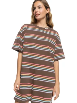 Roxy Jurken*Play It Back - Oversized T-Shirt Dress For Women Rain Drum Retro Stripe