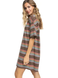 Roxy Jurken*Play It Back - Oversized T-Shirt Dress For Women Rain Drum Retro Stripe
