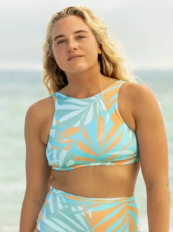 Roxy Bikini Tops* Pro The Pop Up - Crop Bikini Top Voor Dames Blue Surf All Palmed Out