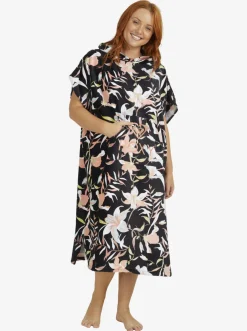Roxy Badaccessoires*Stay Magical Printed - Handdoek In Ponchomodel Met Capuchon Anthracite Hibiscus Wave Swim