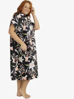 Roxy Badaccessoires*Stay Magical Printed - Handdoek In Ponchomodel Met Capuchon Anthracite Hibiscus Wave Swim