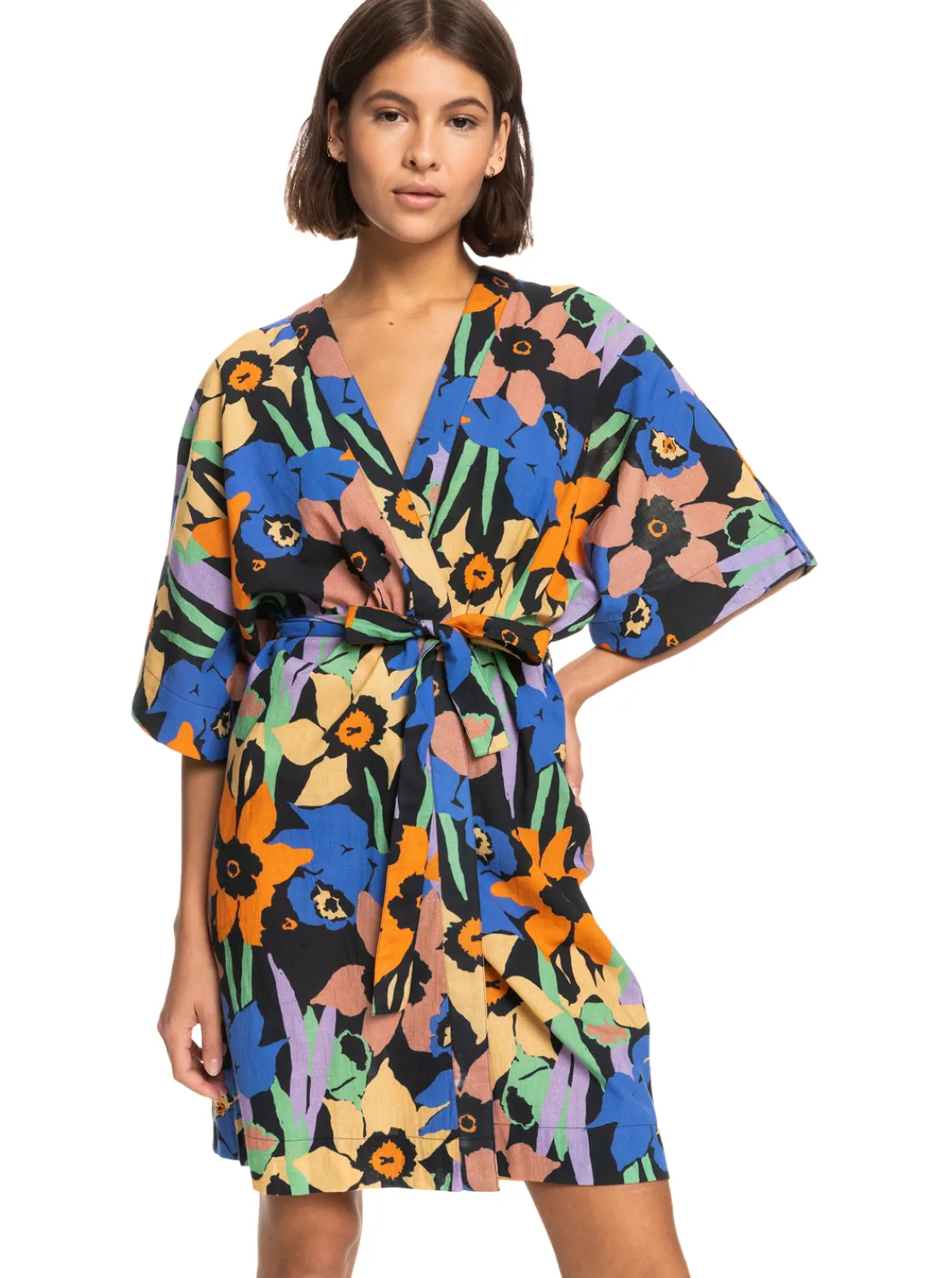 Roxy Badkleding*Sunny Moments - Bedekkende Kimono Voor Dames Anthracite Flower Jammin