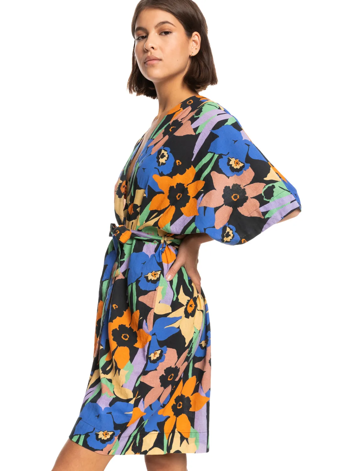 Roxy Badkleding*Sunny Moments - Bedekkende Kimono Voor Dames Anthracite Flower Jammin