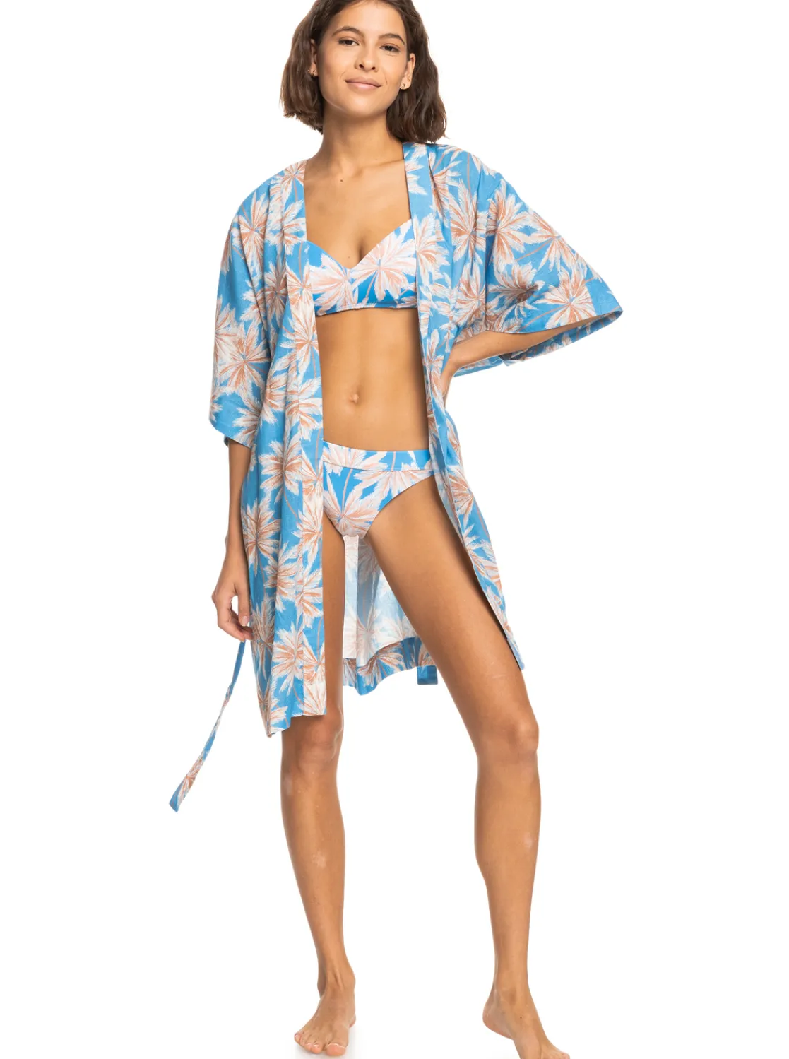 Roxy Badkleding*Sunny Moments - Bedekkende Kimono Voor Dames Azure Blue Palm Island