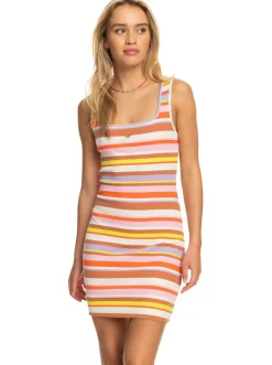 Roxy Jurken*Surf.Kind.Kate. - Rib Knit Dress For Women Vermillon Sun Struck Stripe
