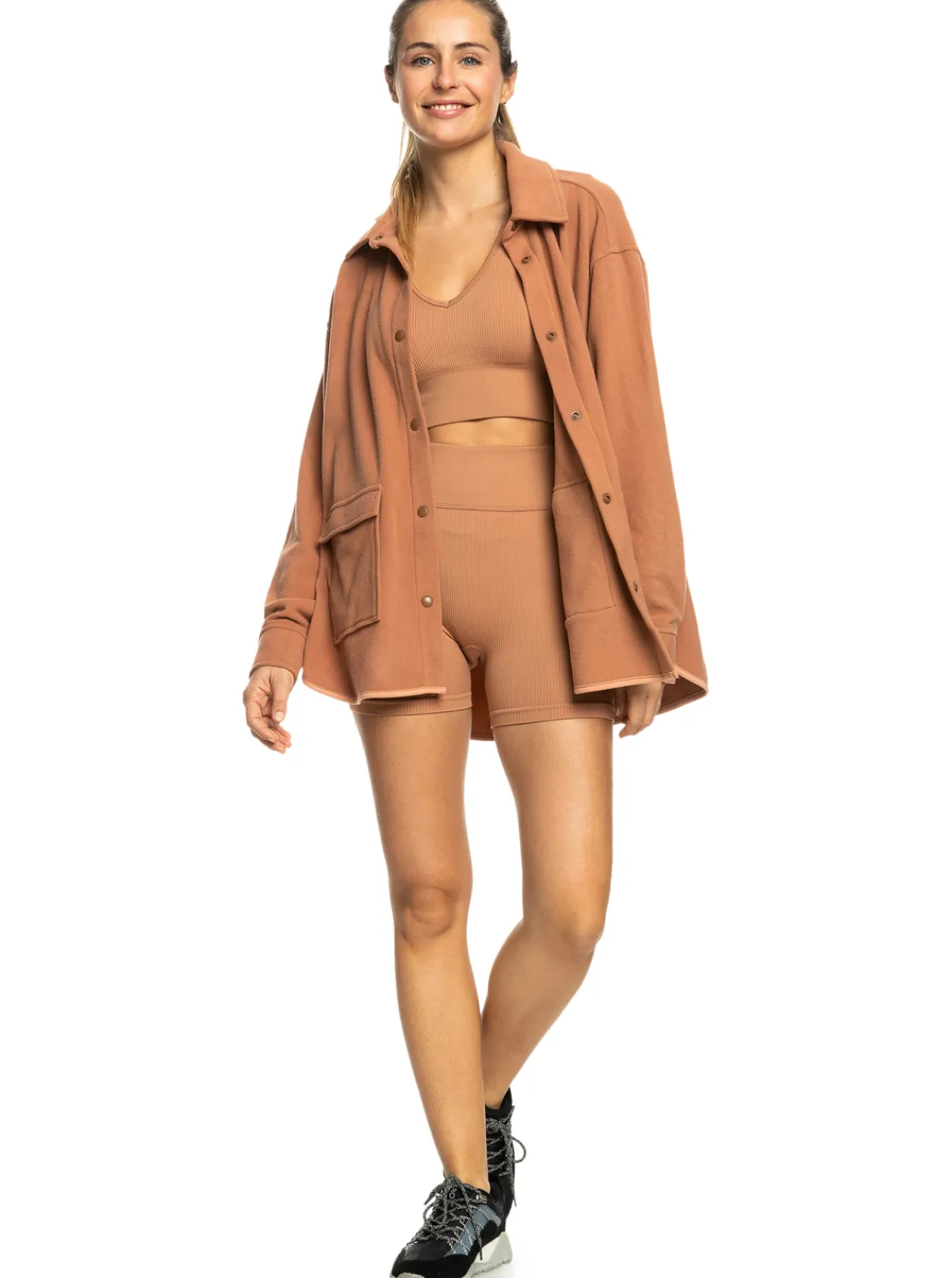 Roxy Jasjes & Jassen*Tech Fleece - Fleece Overshirt Voor Dames Mocha Mousse