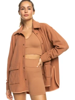 Roxy Jasjes & Jassen*Tech Fleece - Fleece Overshirt Voor Dames Mocha Mousse