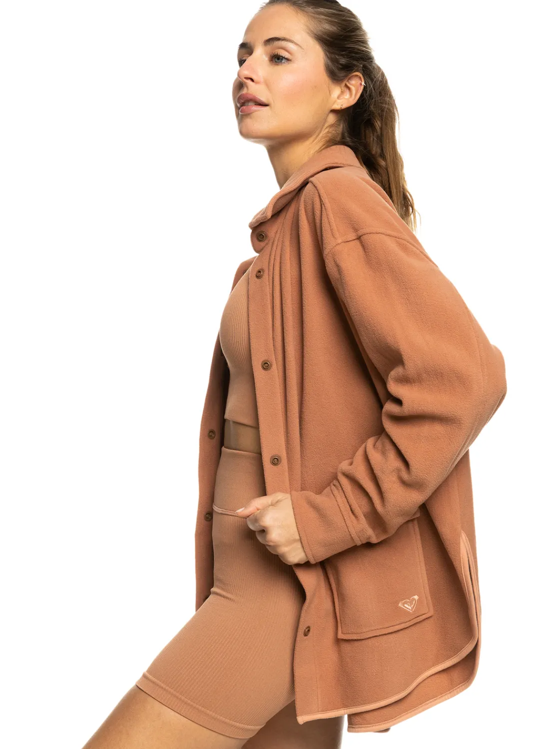 Roxy Jasjes & Jassen*Tech Fleece - Fleece Overshirt Voor Dames Mocha Mousse