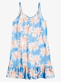 Roxy Jurken*The Good Direction - Strappy Jurk Voor Meisjes 4-16 Azure Blue Palm Island Rg