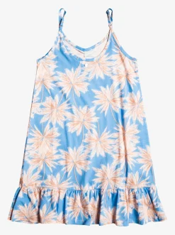 Roxy Jurken*The Good Direction - Strappy Jurk Voor Meisjes 4-16 Azure Blue Palm Island Rg