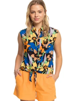 Roxy T-Shirts & Tops*Tropical View - Mouwloos Shirt Voor Dames Anthracite Flower Jammin