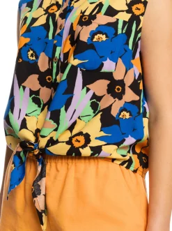 Roxy T-Shirts & Tops*Tropical View - Mouwloos Shirt Voor Dames Anthracite Flower Jammin