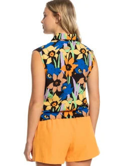 Roxy T-Shirts & Tops*Tropical View - Mouwloos Shirt Voor Dames Anthracite Flower Jammin