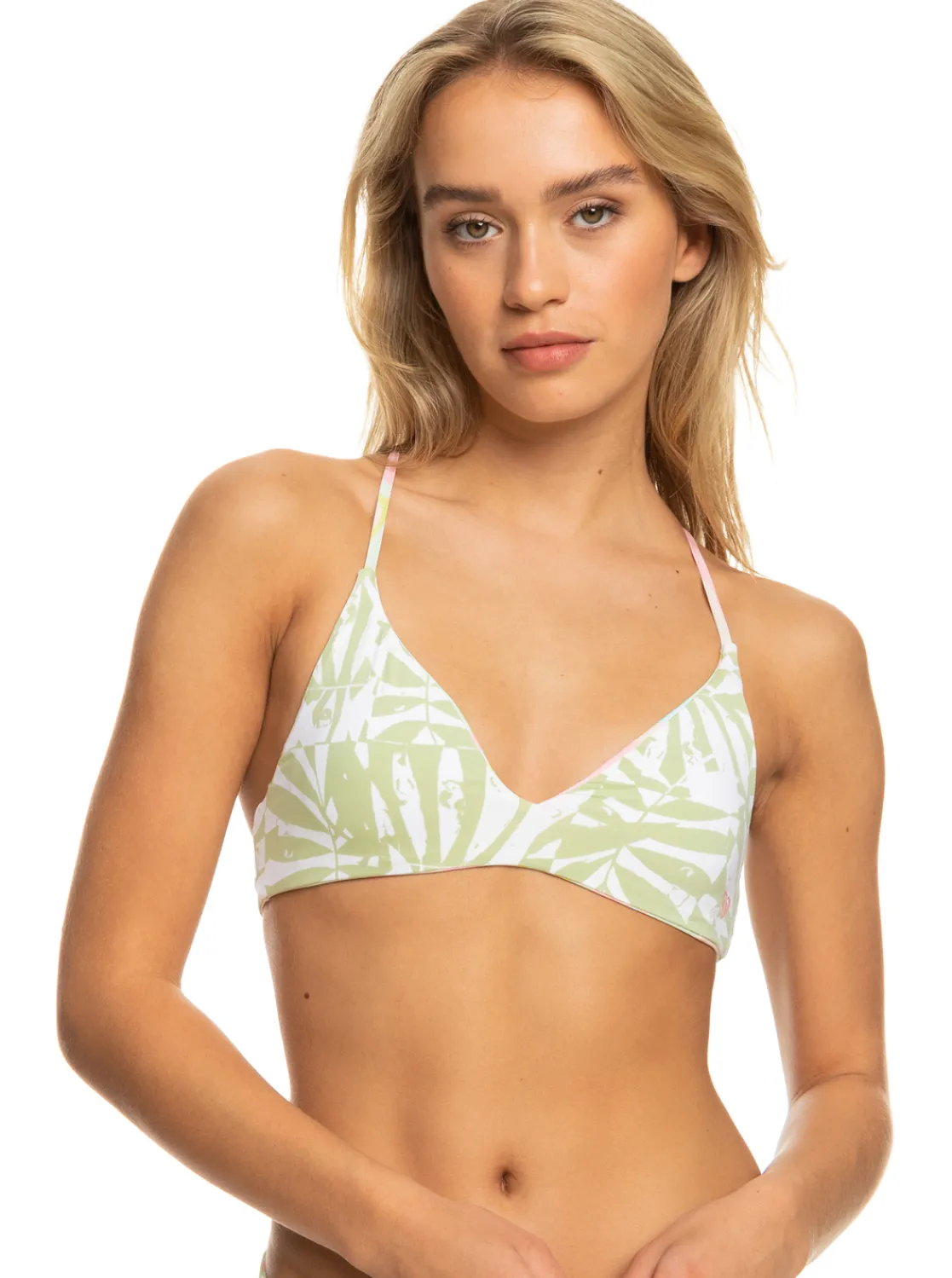Roxy Bikini Tops*Tropics Hype - Reversible Athletic Triangle Bikini Top For Women Ambroisia Swirl Swim