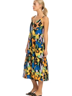 Roxy Jurken*Waiting Line Printed - Halflange Jurk Voor Dames Anthracite Flower Jammin