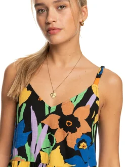 Roxy Jurken*Waiting Line Printed - Halflange Jurk Voor Dames Anthracite Flower Jammin