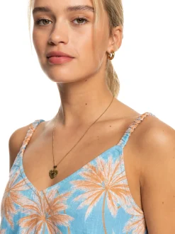 Roxy Jurken*Waiting Line Printed - Halflange Jurk Voor Dames Azure Blue Palm Island