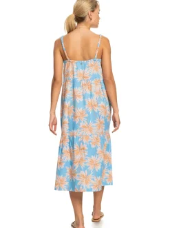 Roxy Jurken*Waiting Line Printed - Halflange Jurk Voor Dames Azure Blue Palm Island
