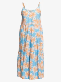 Roxy Jurken*Waiting Line Printed - Halflange Jurk Voor Dames Azure Blue Palm Island